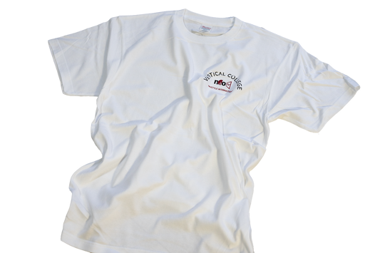 【在庫限り・特別価格】バーティカルカレッジTシャツ〈ホワイト／S・L・XLのみ〉